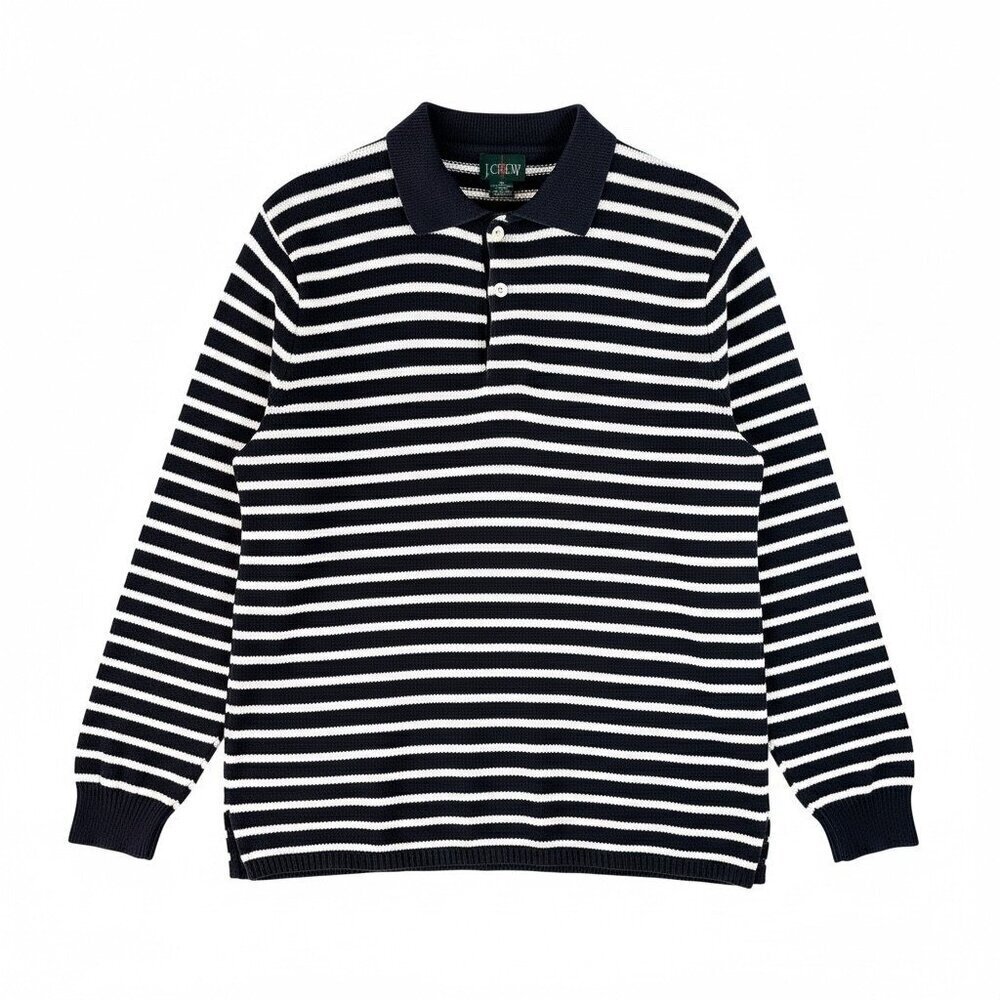 J.Crew Vintage Oarsman Striped Cotton Sweater Navy White Rugby Polo Mens Size XL